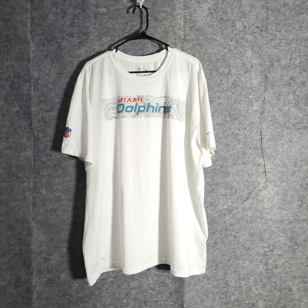 Nike Miami Dolphins Dri-FIT T-Shirt Mens 3XL‎ White NFL Athletic Cut Polyester